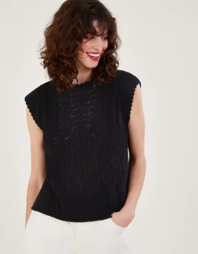 Multi Stitch Pointelle Knitted Vest Black