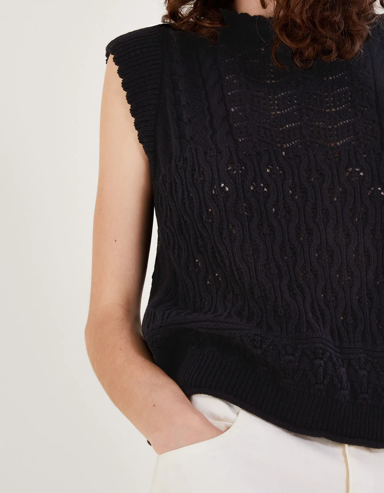 Multi Stitch Pointelle Knitted Vest Black