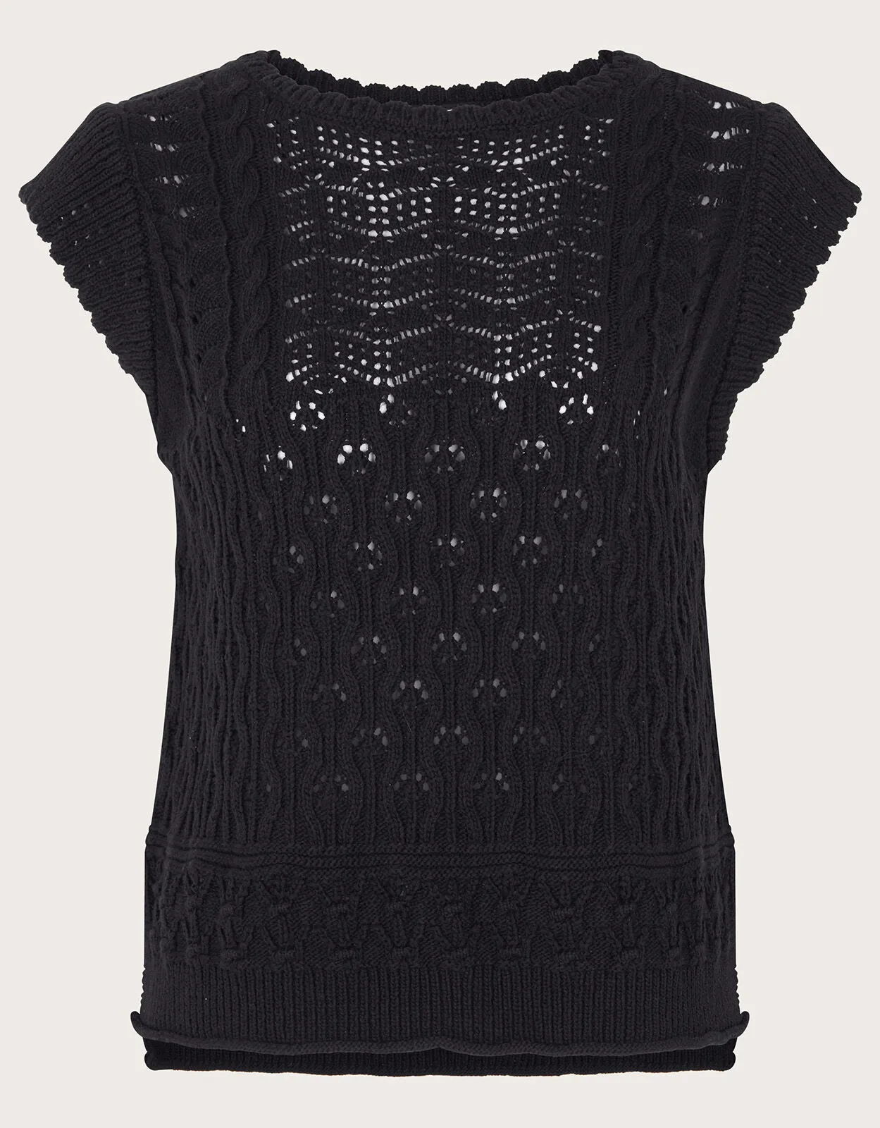 Multi Stitch Pointelle Knitted Vest Black