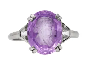 Neoclassical 4.95 CTW Purple Sapphire Diamond Platinum Zeus Intaglio Art Deco Ring