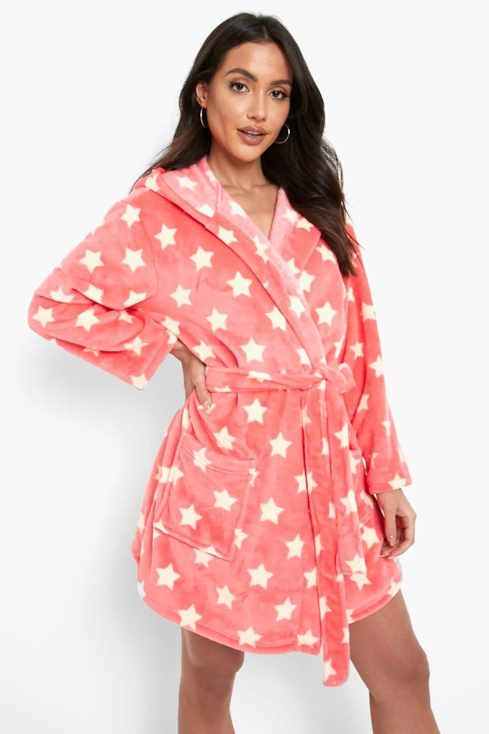 Neon Star Print Fleece Dressing Gown