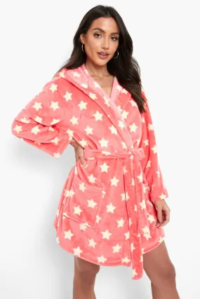 Neon Star Print Fleece Dressing Gown