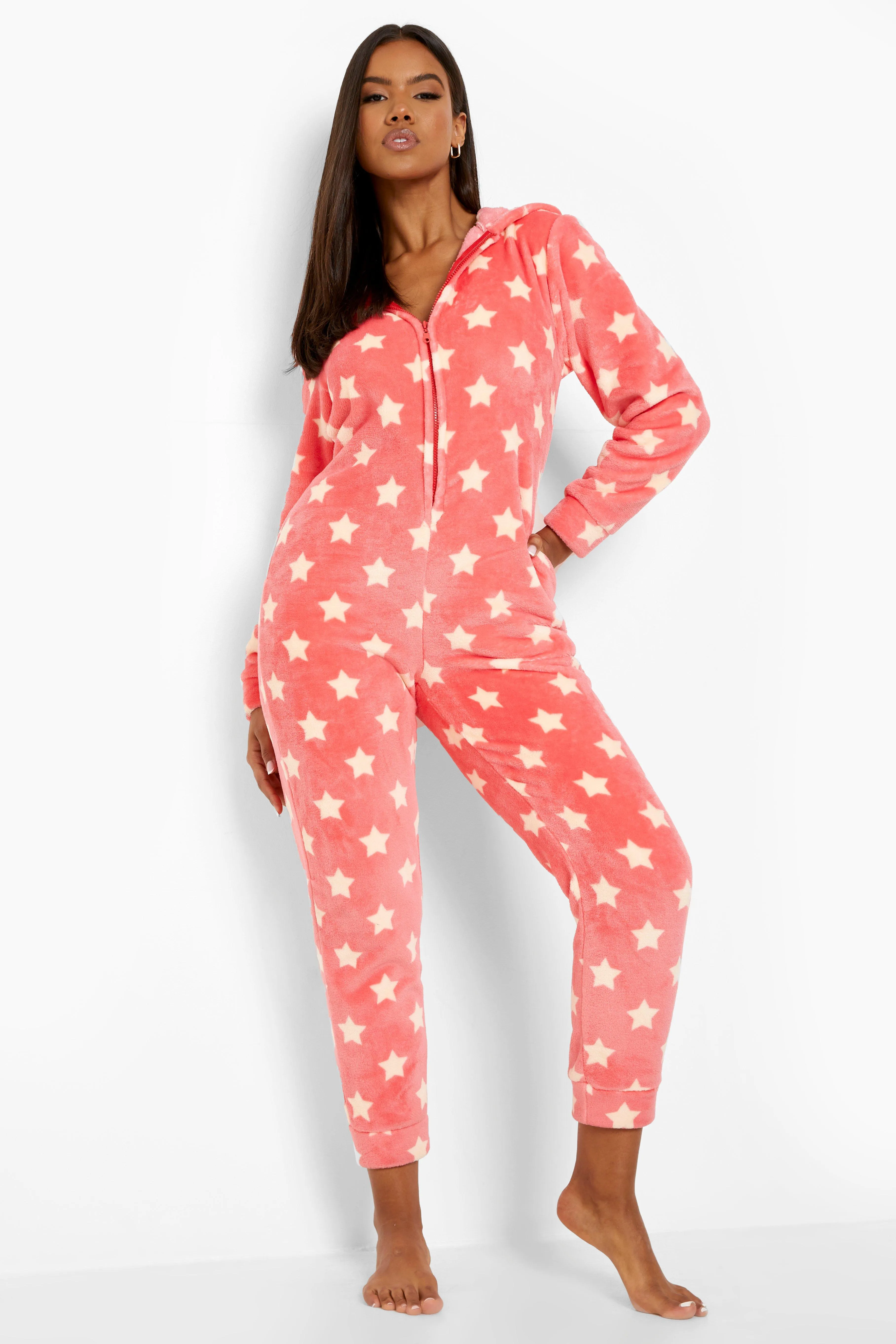 Neon Star Print Fleece Onesie