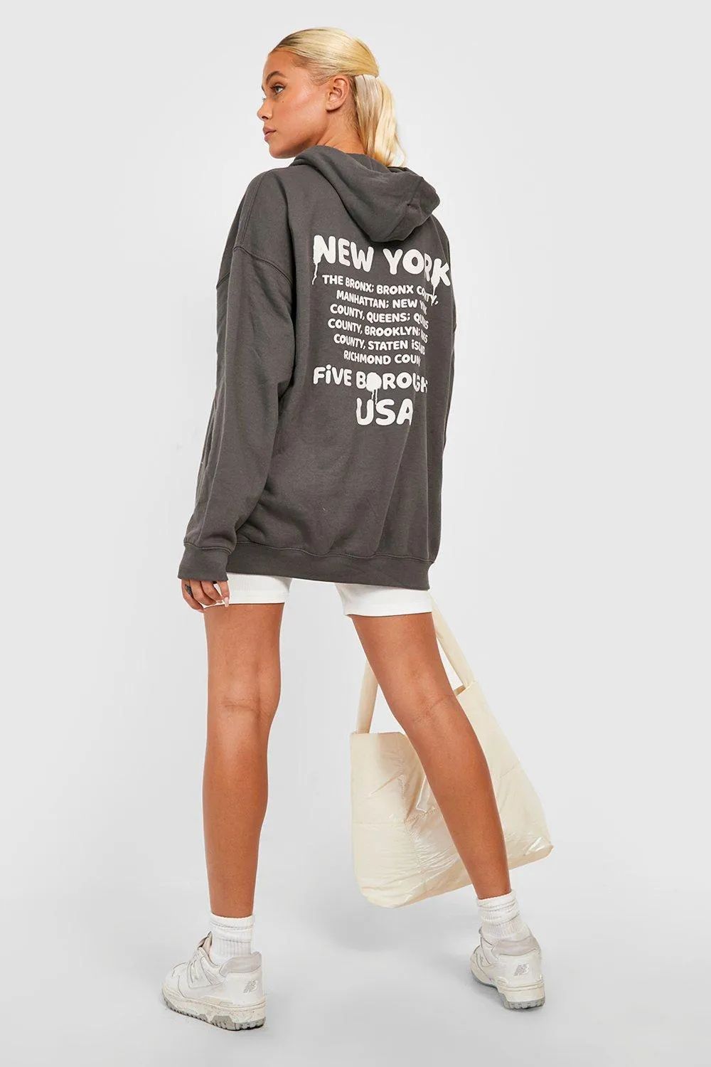 New York Slogan Oversized Hoodie