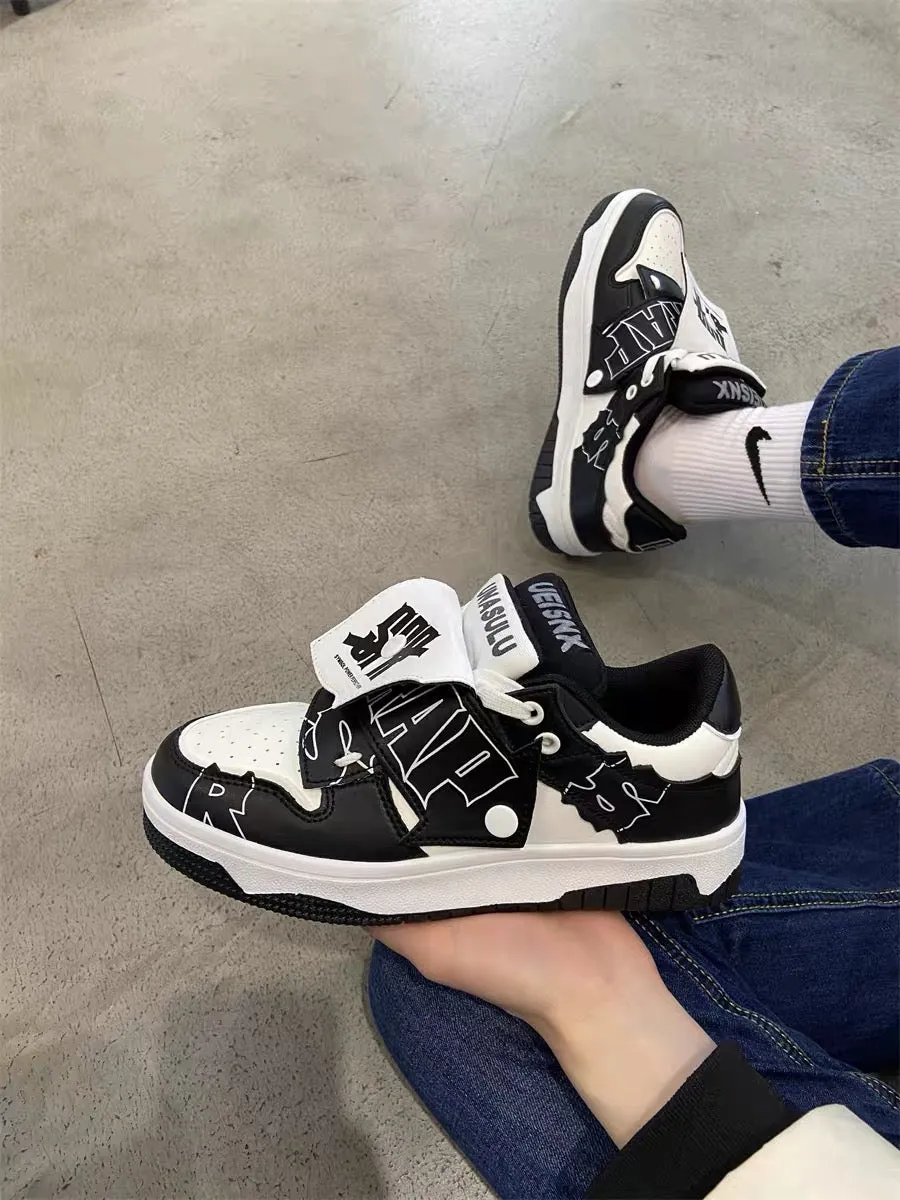 Niche design chic letters contrasting color double tongue skate shoes couple hip-hop trendy sneakers versatile thick soles