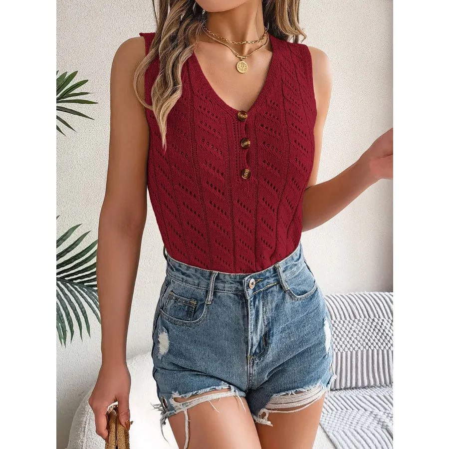 Openwork V-Neck Knit Vest