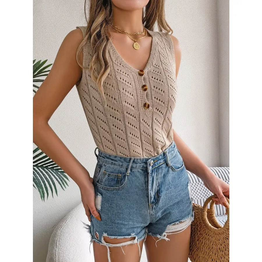 Openwork V-Neck Knit Vest