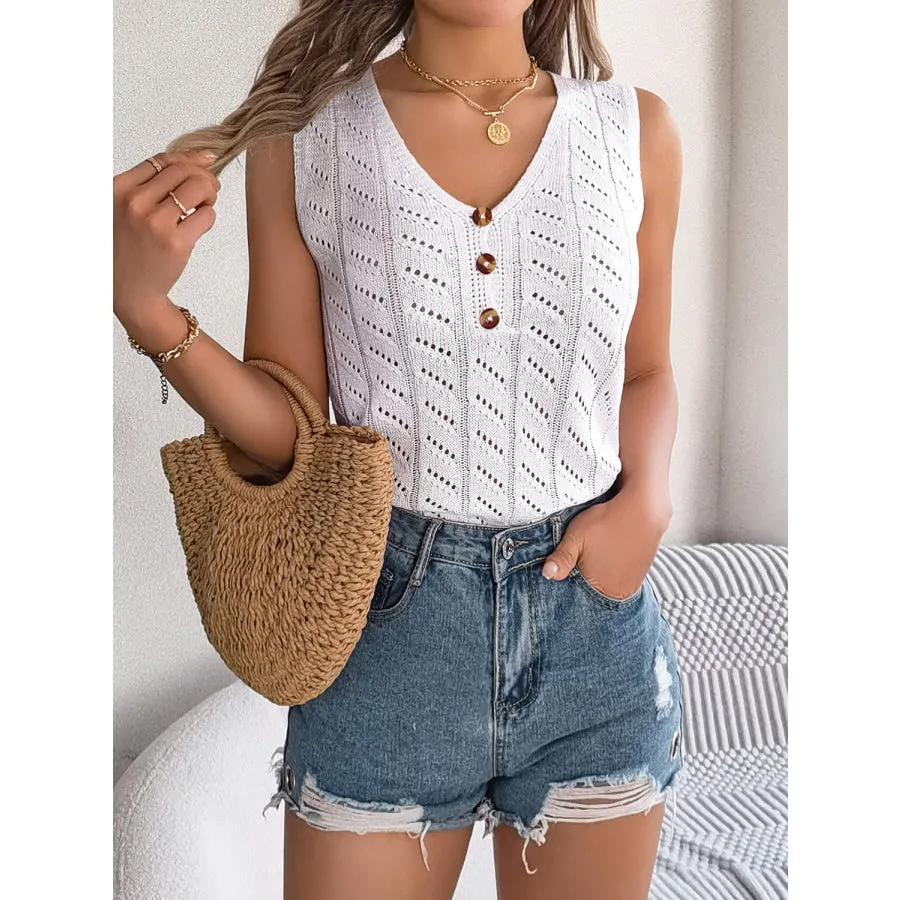 Openwork V-Neck Knit Vest