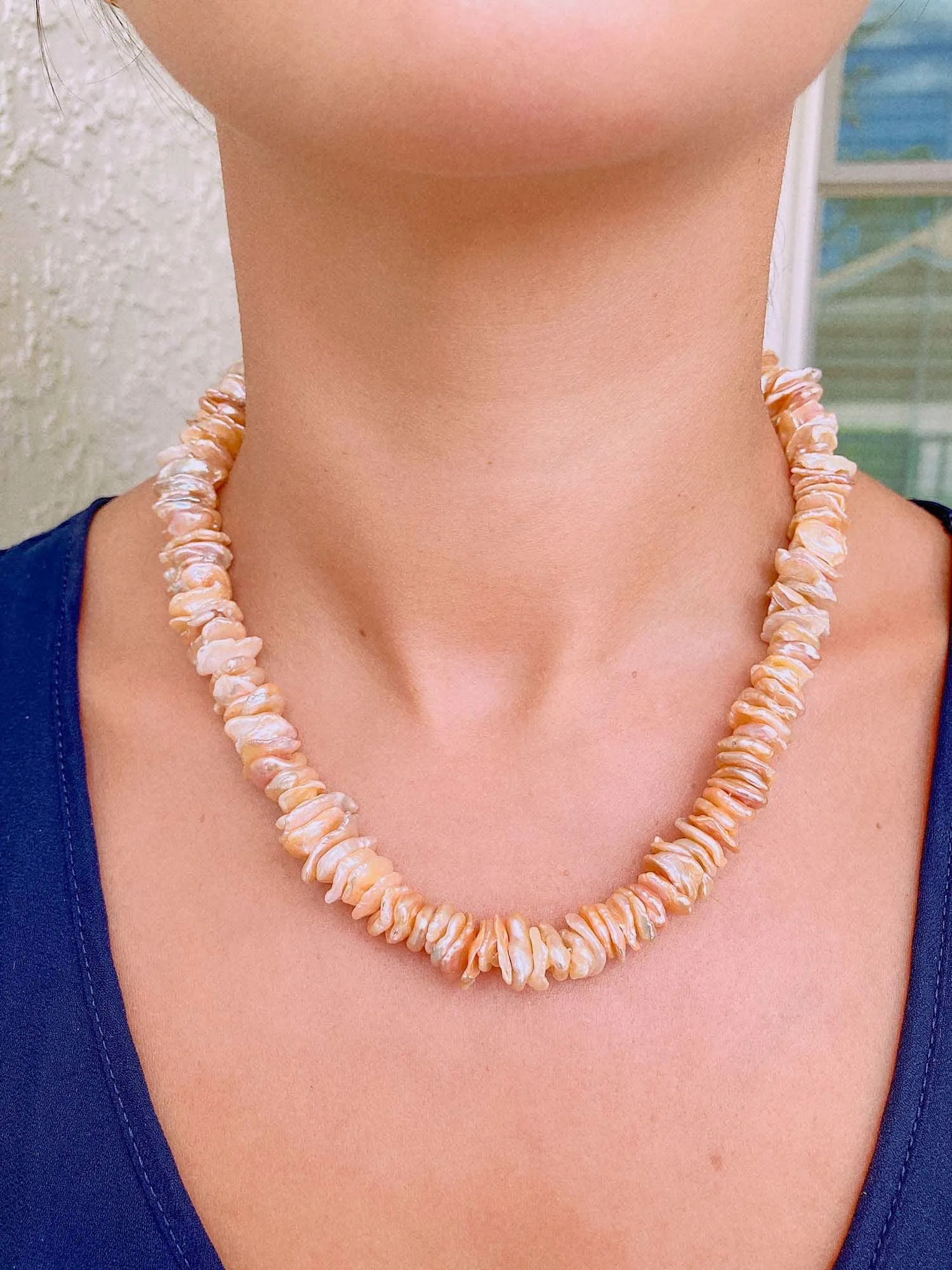 Orange Pink Baroque Petal Pearl Stacked Necklace 14K Gold Filled Clasp R4314