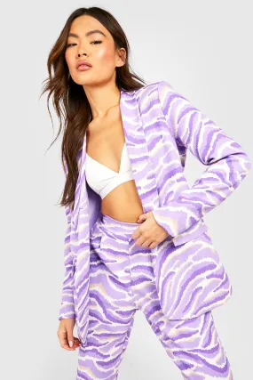 Pastel Abstract Zebra Print Tailored Blazer