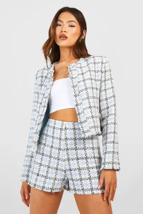 Pastel Tweed Frayed Edge Cropped Blazer