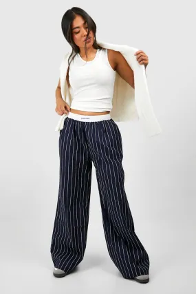 Petite Contrast Waistband Stripe Wide Leg Pants