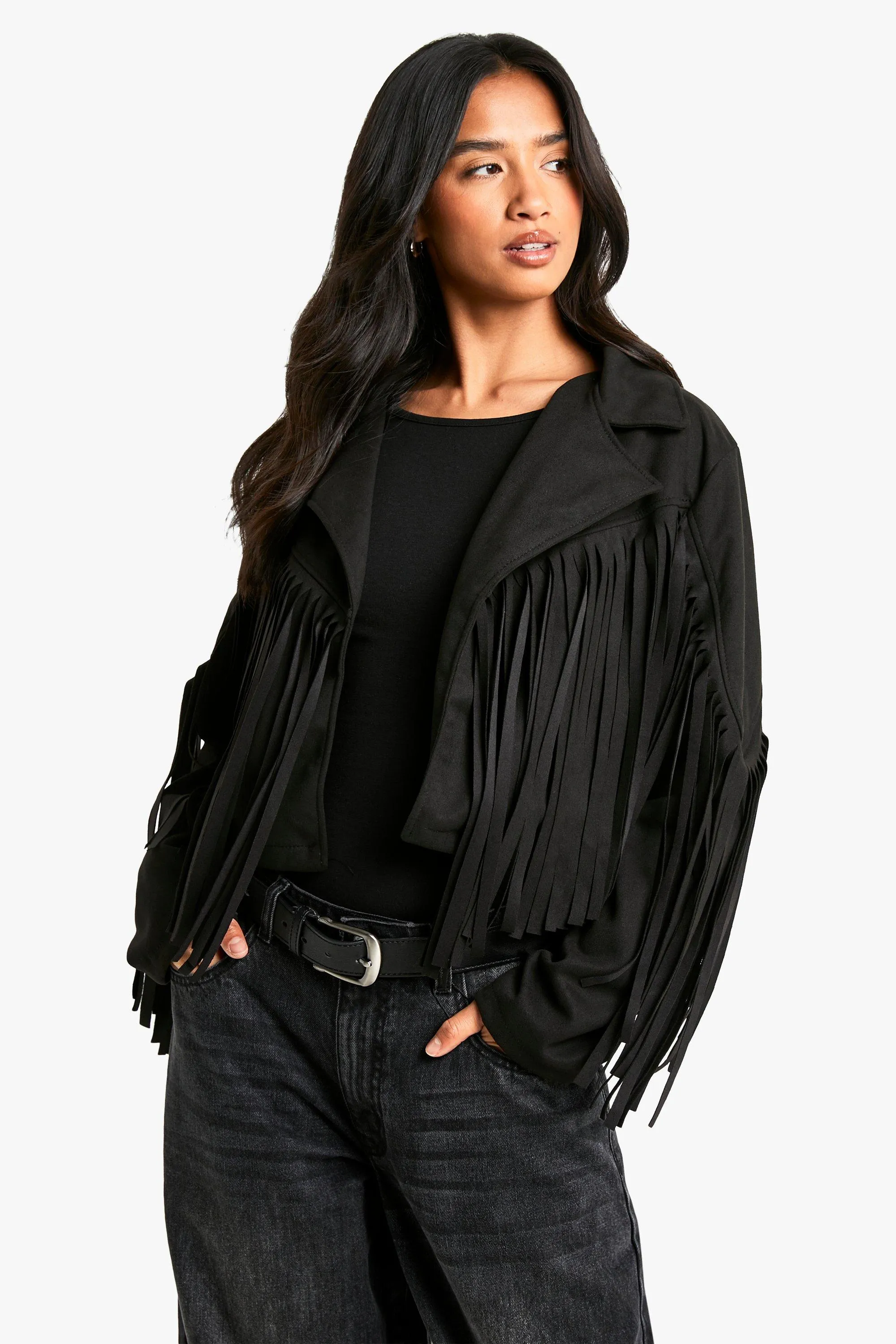 Petite Suede Look Fringe Jacket