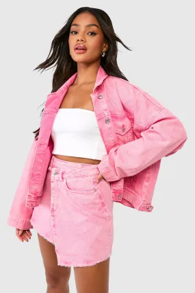 Pink Acid Wash Wrap Denim Mini Skirt