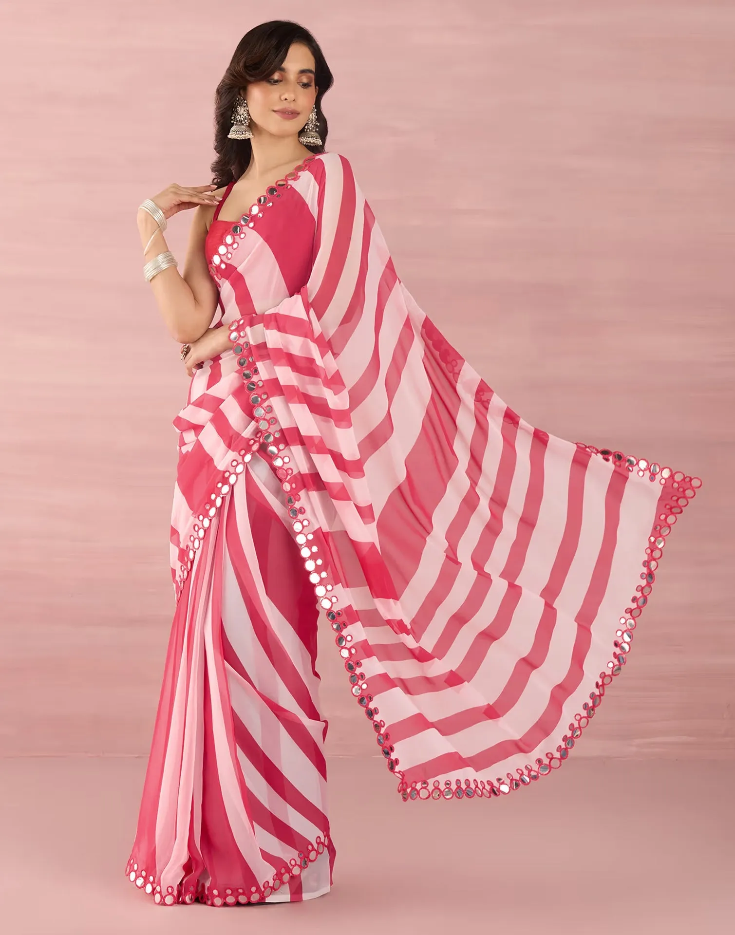 Pink Georgette Printed Saree