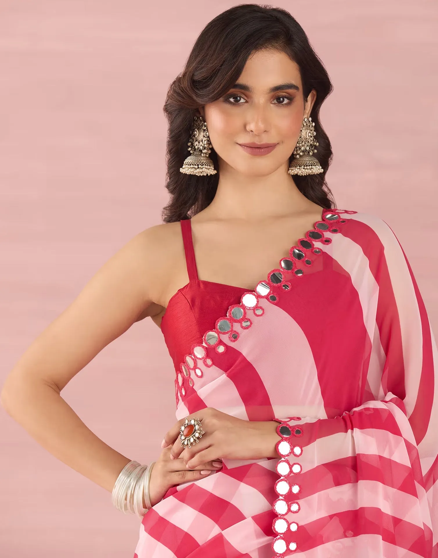 Pink Georgette Printed Saree