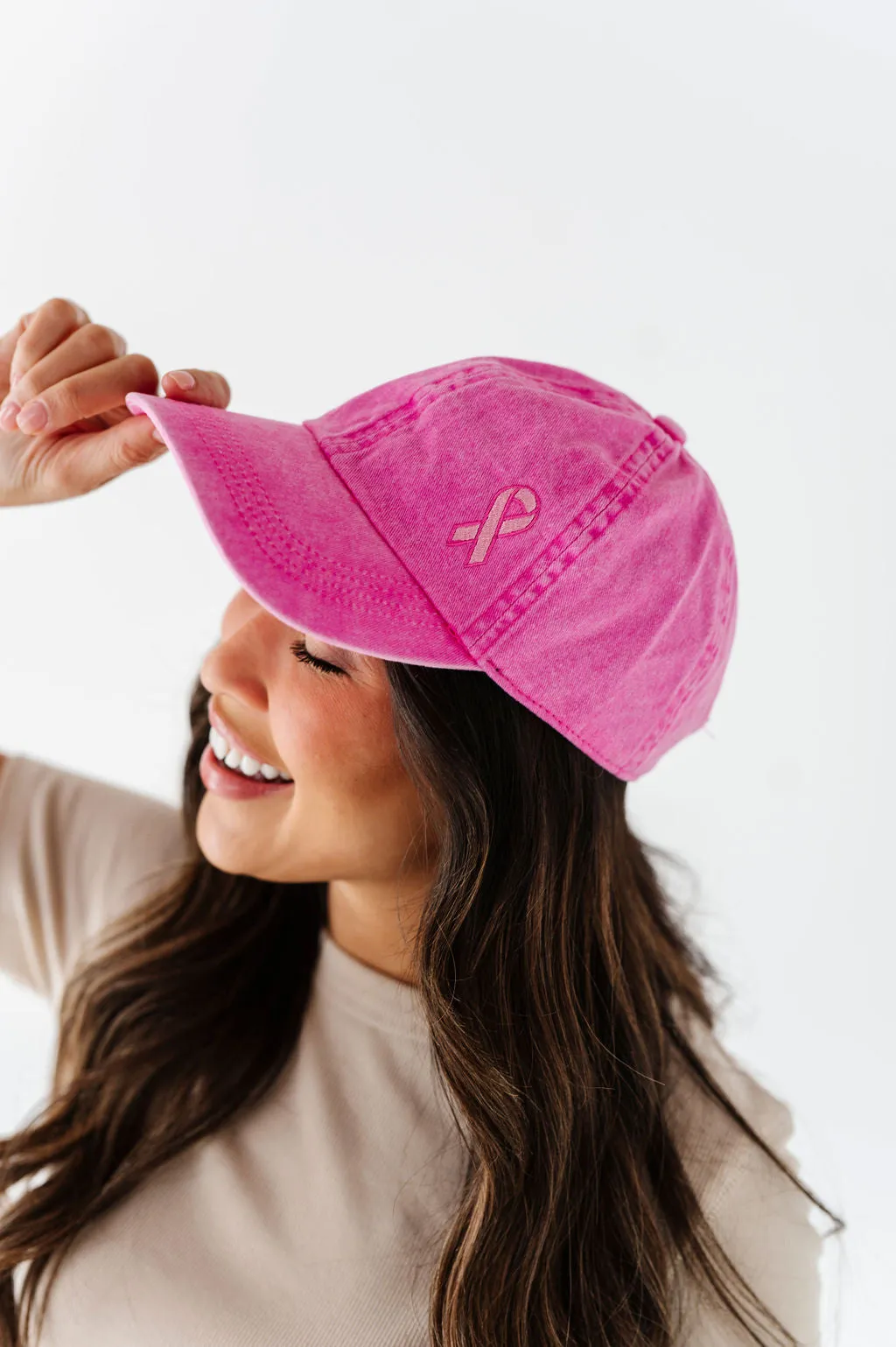 Pink Ribbon Baseball Cap in Hot Pink