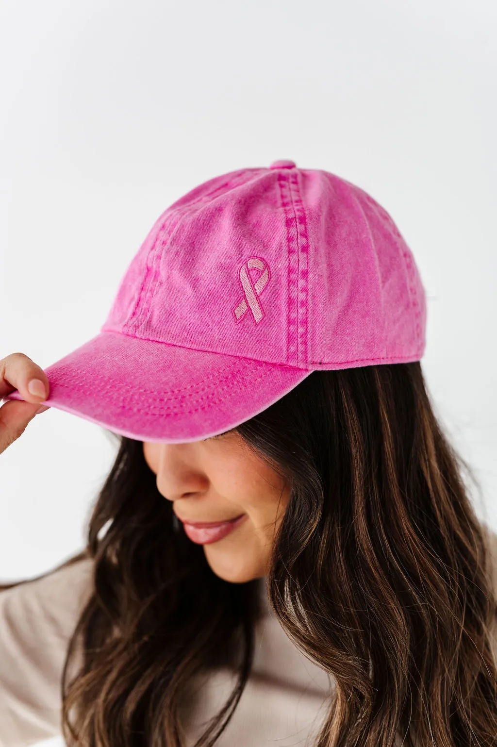 Pink Ribbon Baseball Cap in Hot Pink