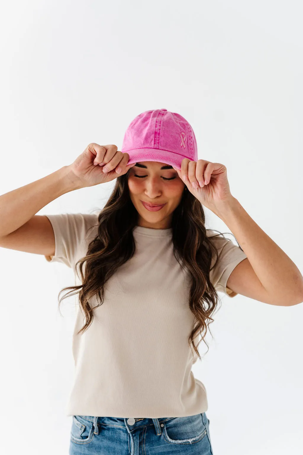 Pink Ribbon Baseball Cap in Hot Pink