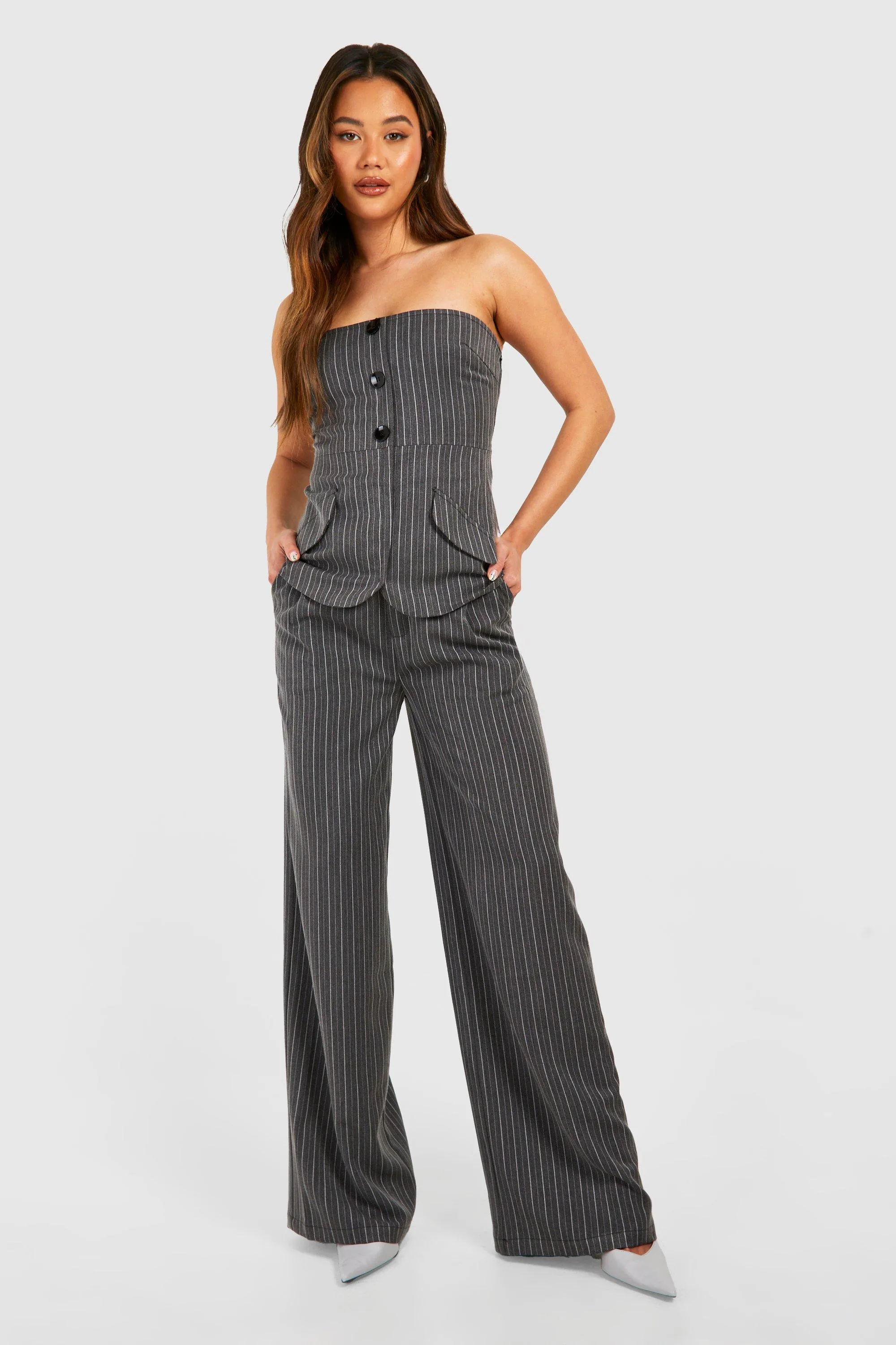 Pinstripe Marl Wide Leg Pants