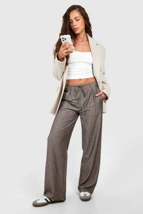 Pinstripe Tie Waist Tailored Straight Leg Pants