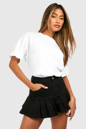 Pleated Micro Mini Denim Tennis Skirt