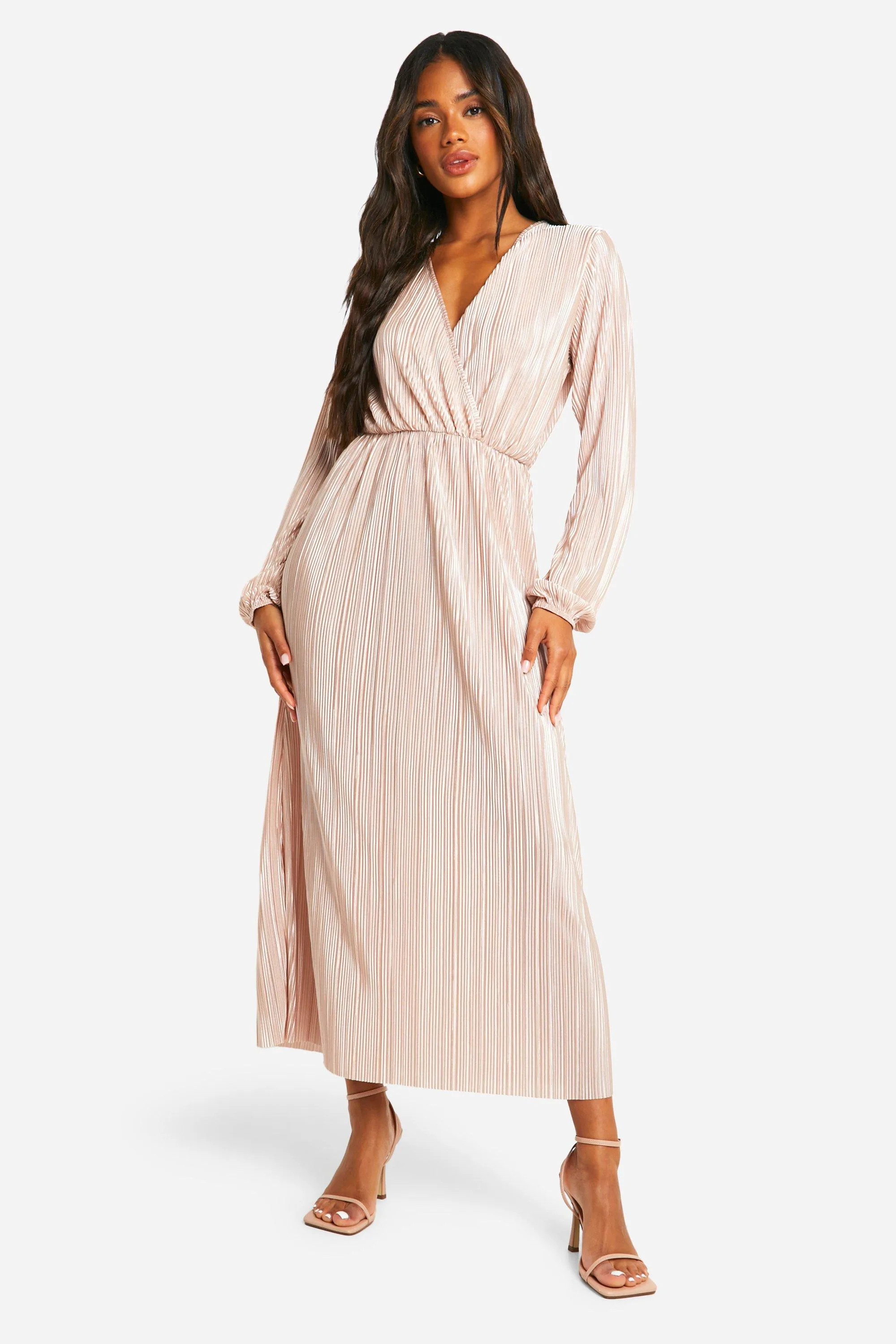 Plisse Wrap Front Midaxi Dress