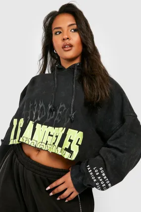 Plus Acid Wash Los Angeles Cropped Hoodie