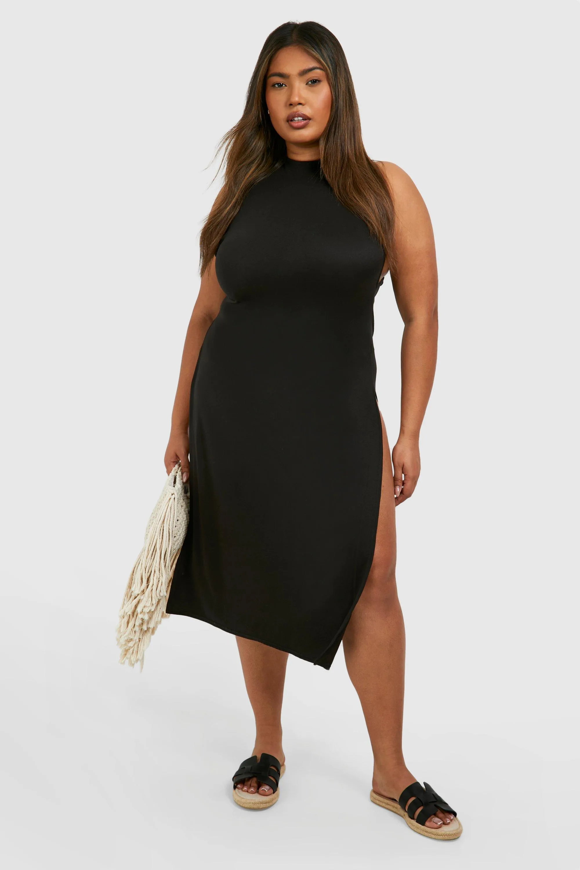 Plus Basic Split Beach Dress Cover Up