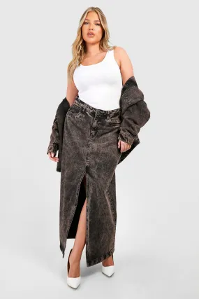 Plus Basic Split Front Denim Maxi Skirt