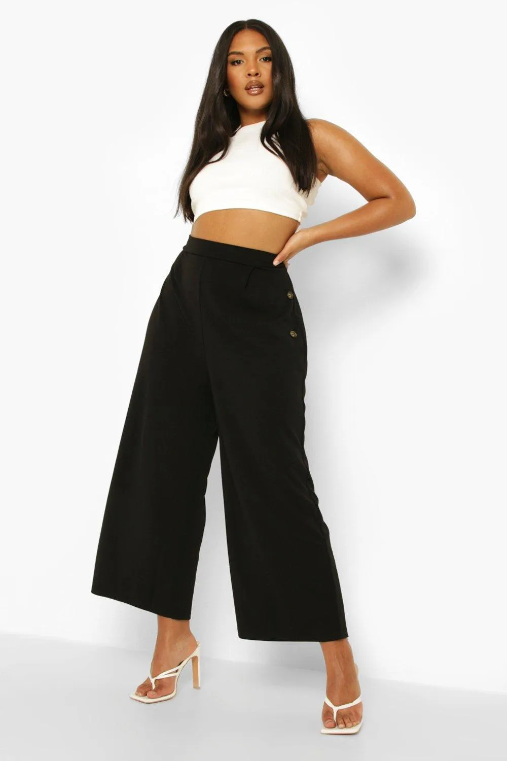 Plus Button Culotte Pants