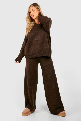 Plus Collared Sweater And Wide Leg Pants Set