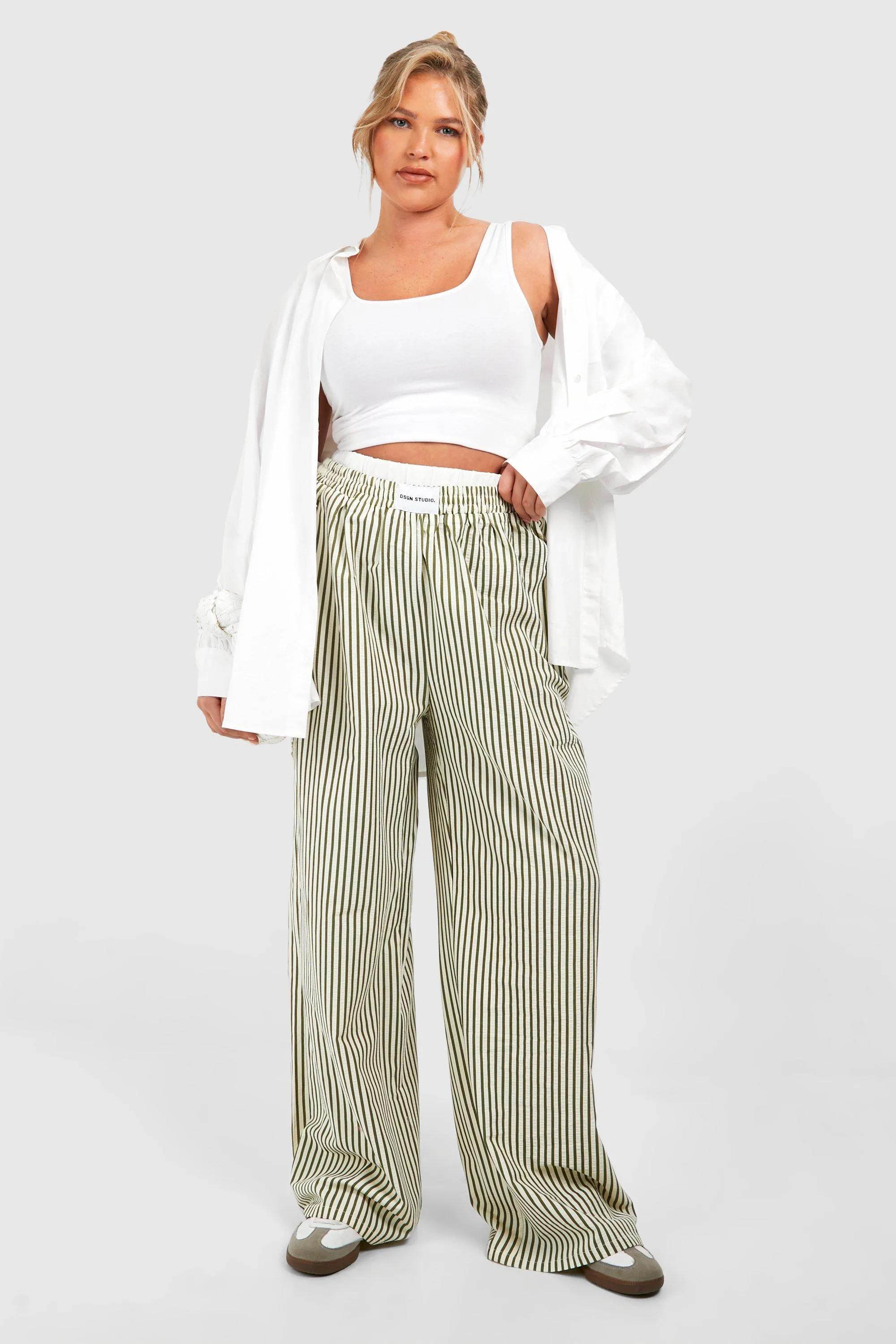 Plus Contrast Dsgn Waistband Detail Stripe Pants