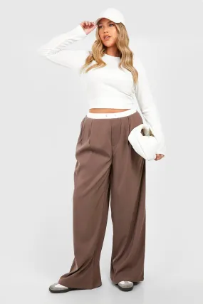 Plus Contrast Waistband Detail Wide Leg Pants