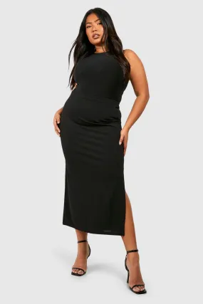 Plus Crepe Side Split Midi Skirt