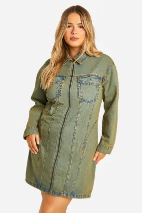 Plus Denim Zip Up Shift Dress