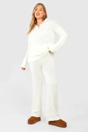 Plus Half Zip And Wide Leg Pants Set