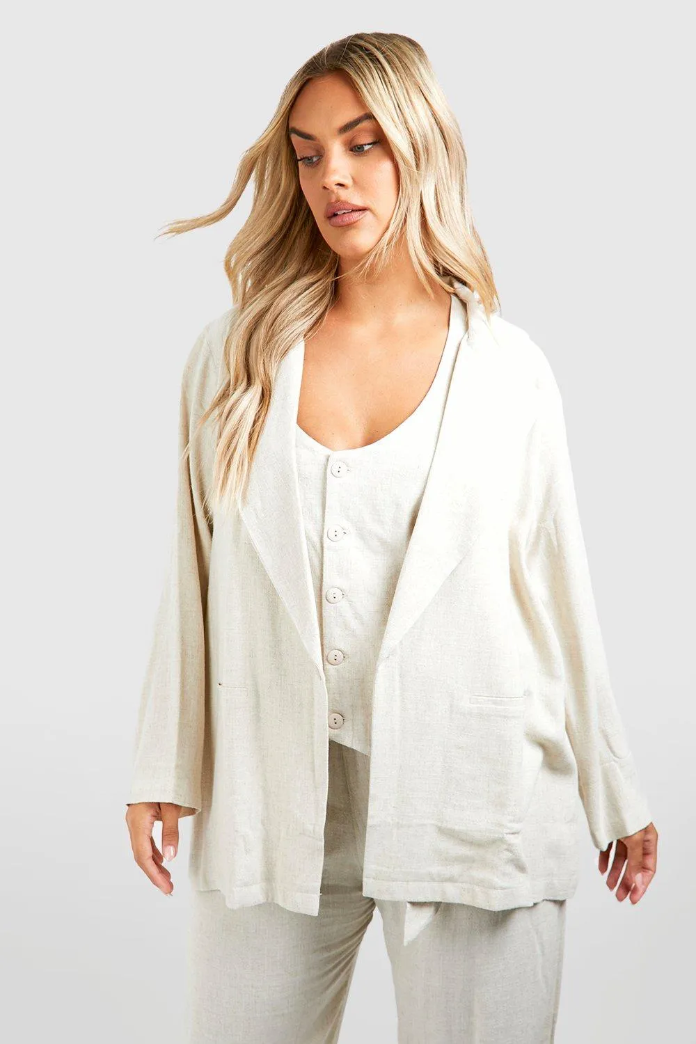 Plus Linen Oversized Blazer