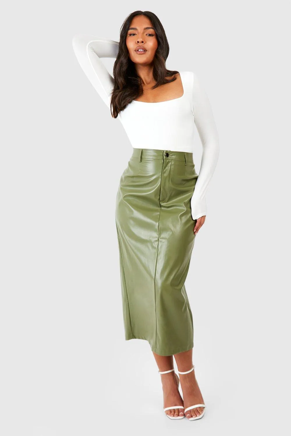 Plus Pu Midi Skirt