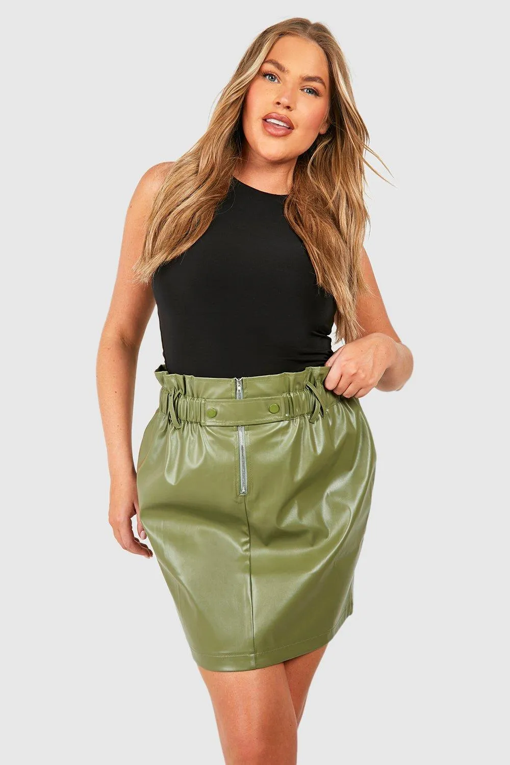 Plus Pu Paperbag Waisted Mini Skirt