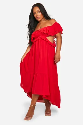 Plus Ruffle Cold Shoulder Maxi Dress