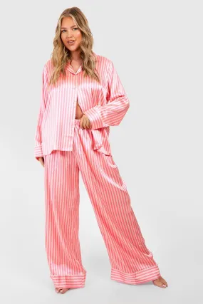 Plus Satin Stripe Pj Pants Set