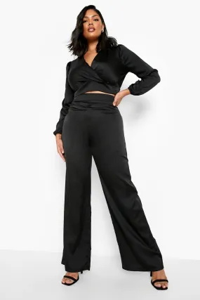 Plus Satin Wide Leg Pants