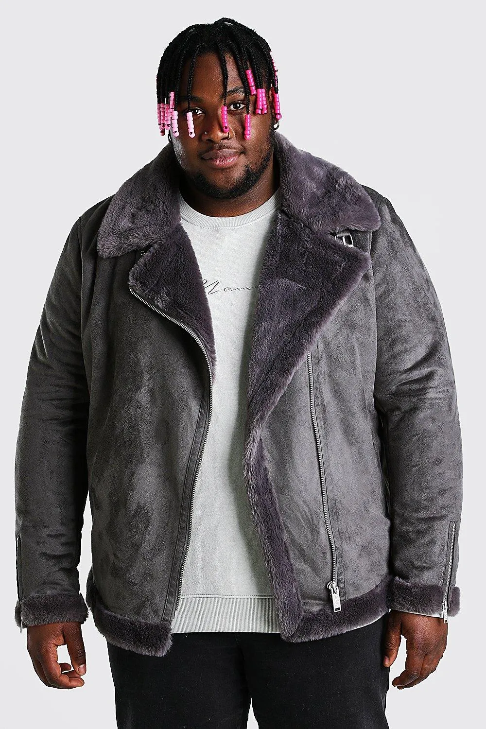 Plus Size Faux Fur Lined Suede Aviator