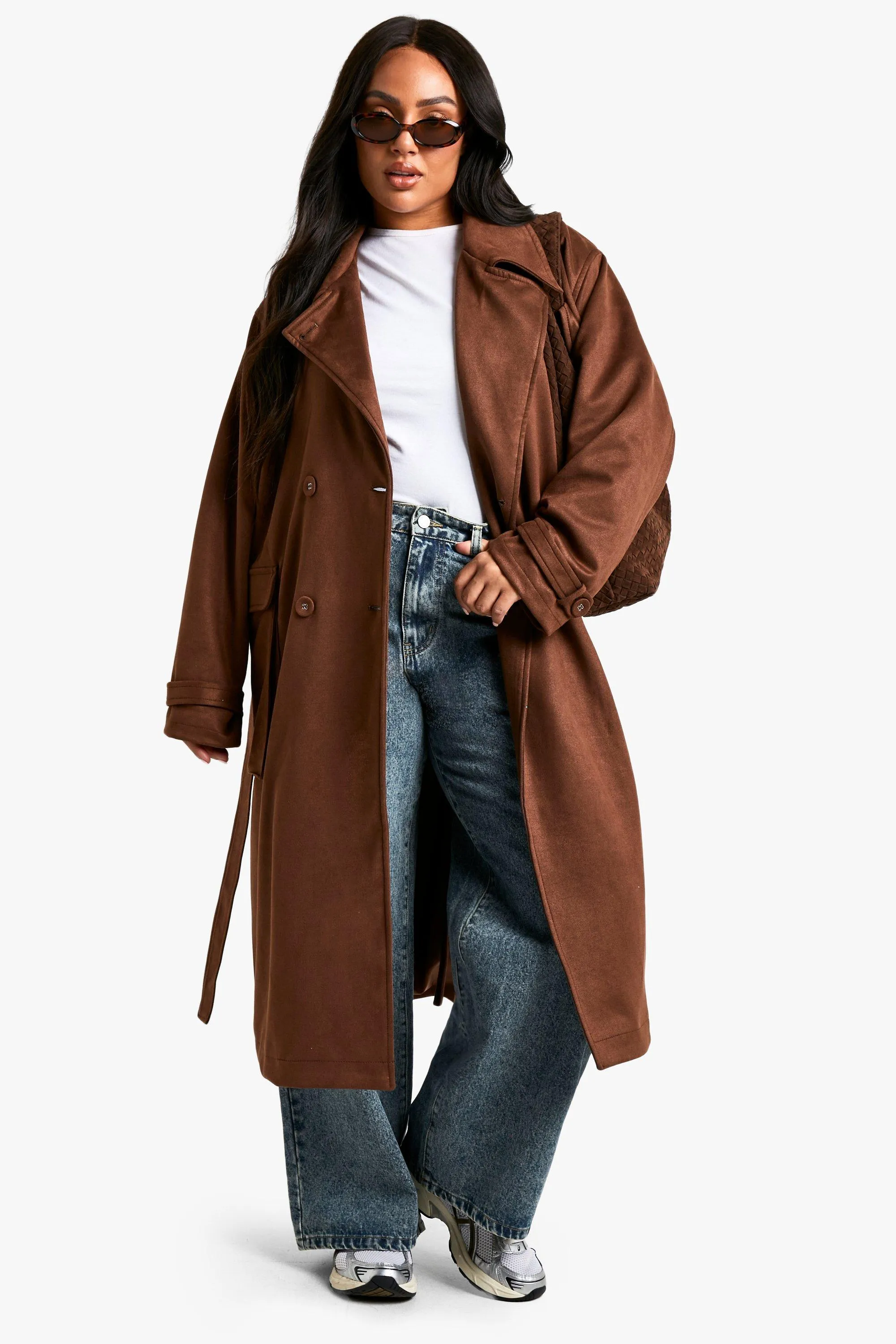 Plus Suede Belted Trench Coat