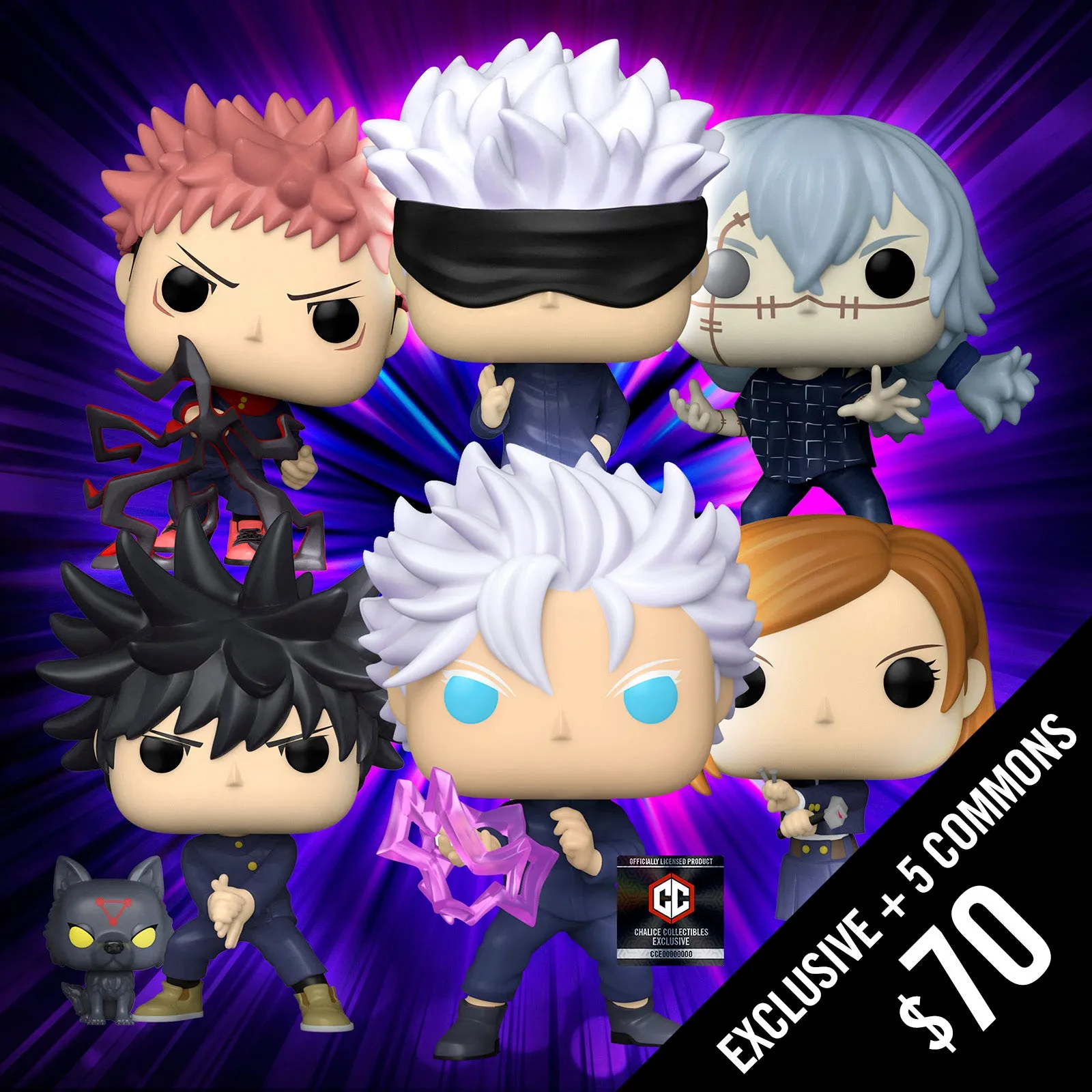 Pre-Order: Funko Pop! Jujutsu Kaisen: Chalice Exclusive Gojo (Hollow Purple) and 5 Commons Bundle