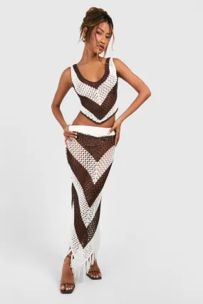 Premium Crochet Stripe Top & Tassel Skirt Set