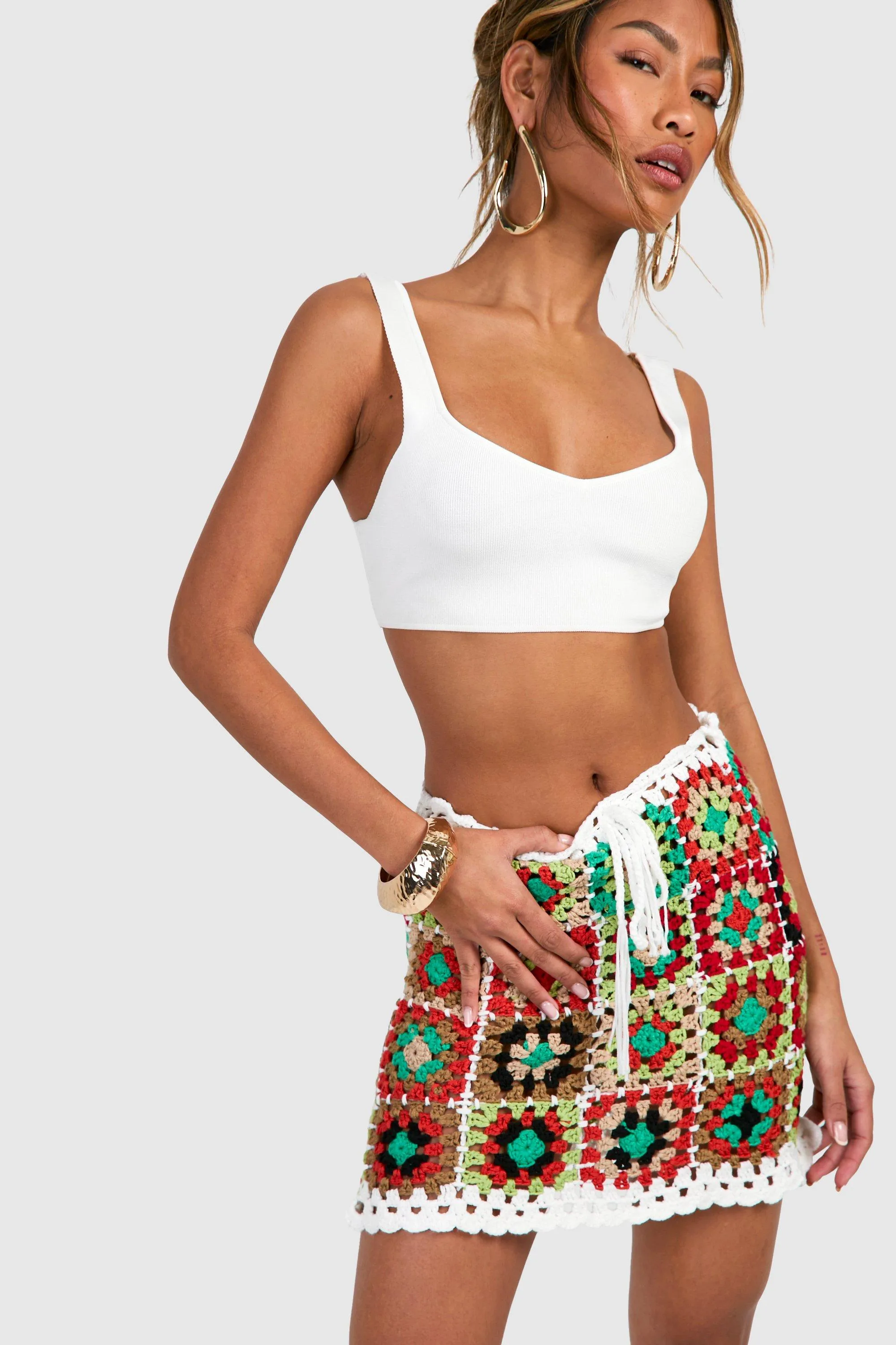 Premium Patchwork Crochet Mini Skirt