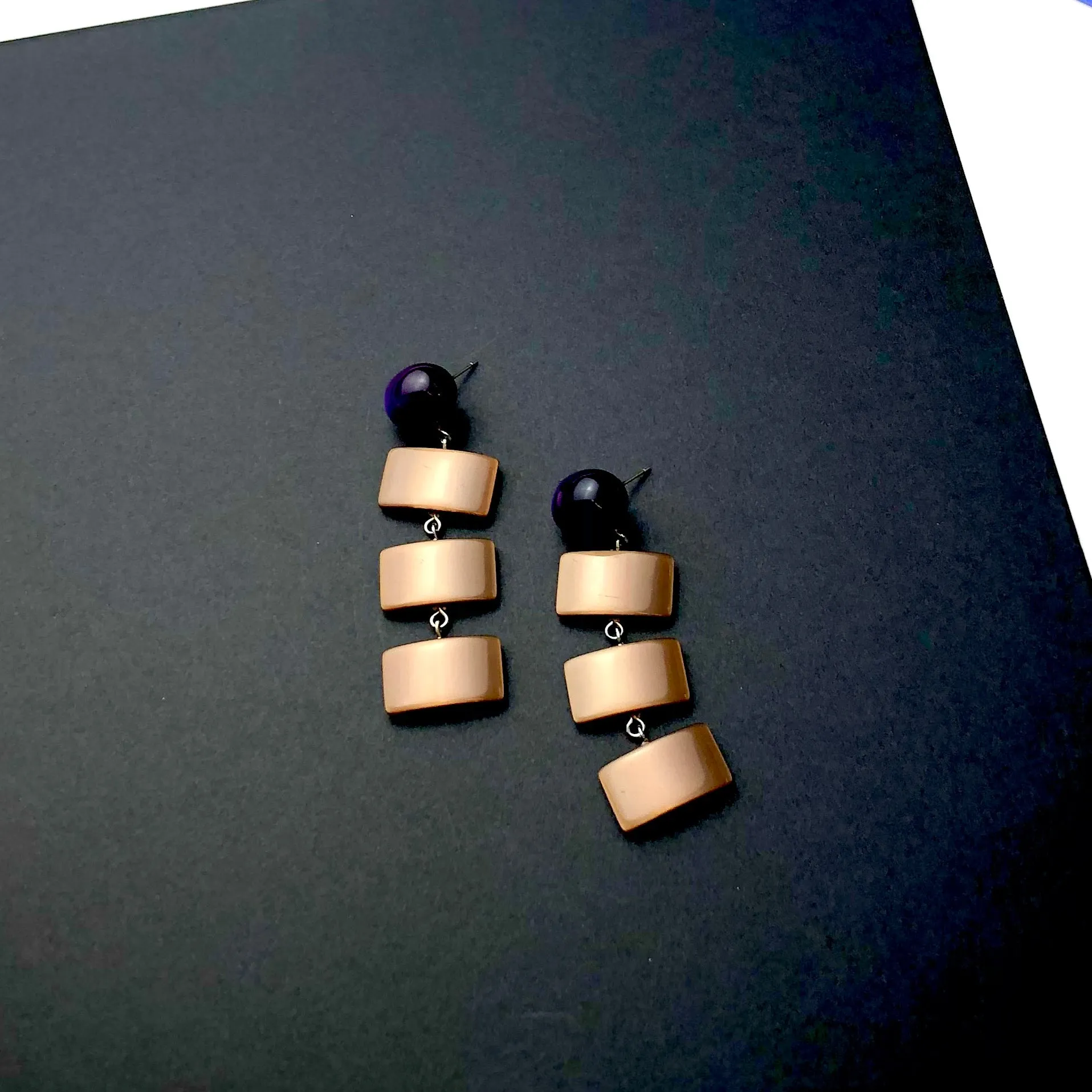 Purple & Chocolate Geometric Stack Moonglow Statement Earrings *