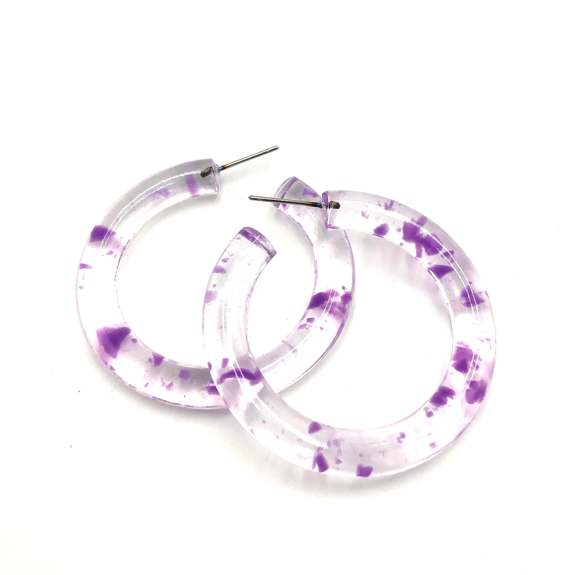 Purple & Clear Confetti Hoop Earrings - 1.75